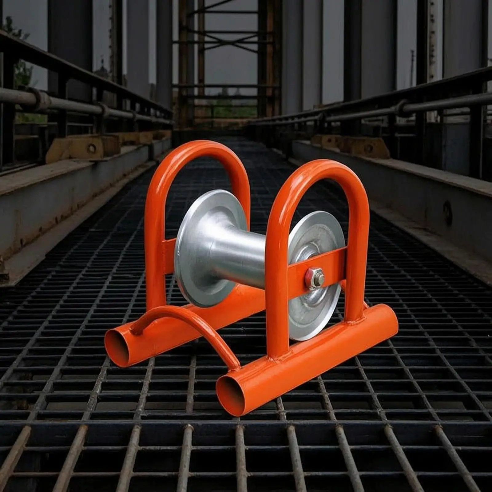 Red Painted Metal Cable Guide Pulley for Straight Run Cable Guiding in Demanding Work Areas