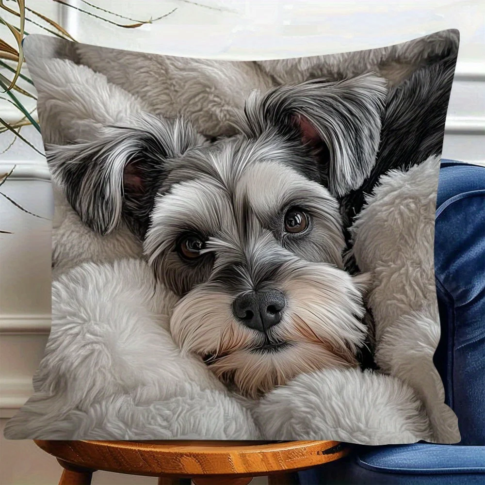 1pc Schnauzer in Blanket Printed Throw Pillow Cover, Suitable for Sofa, Bedroom, Living Room, a Heartwarming Gift for Dog Lovers