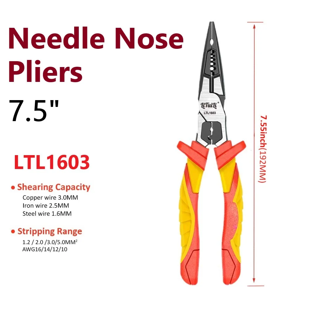 LiTuiLi VDE-Zange, 20,3 cm, isolierte Abisolierzange, Cr-V-Drahtschneider, professionelles Elektriker-Werkzeug, Crimp- und Kabelschneider – Detail 6