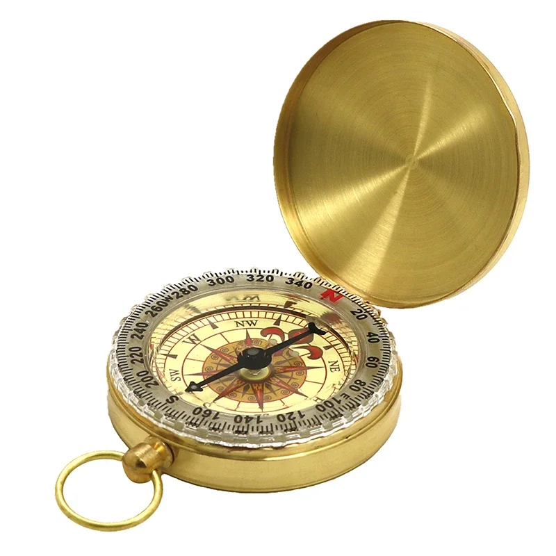 

High Quality Camping Hiking Pocket Brass Golden Compass Portable Compass Navigation Outdoor Activities