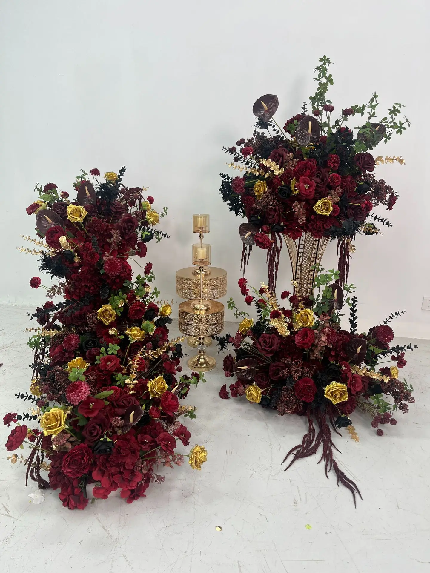 Tiefrote künstliche Blumenreihe, Hochzeitsdekoration, florale Beschilderung, künstliche Blumenkugel, Gangläufer für Party-Event-Hintergrundarrangements – Detail 1