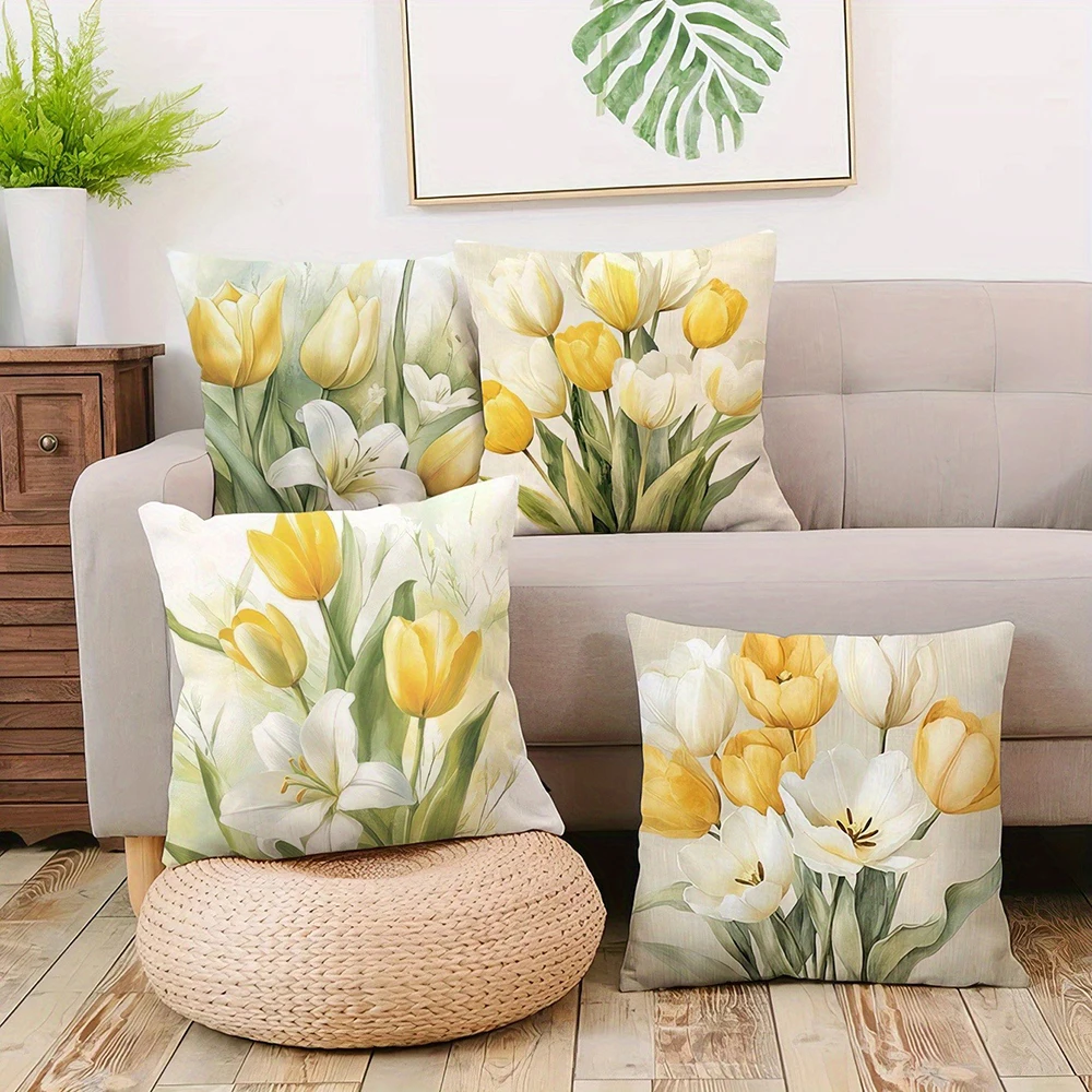 Chartreuse floral pillowcaseBedroom Sofa Decorative Cushion Cover With Zipper Soft Cushion Cover