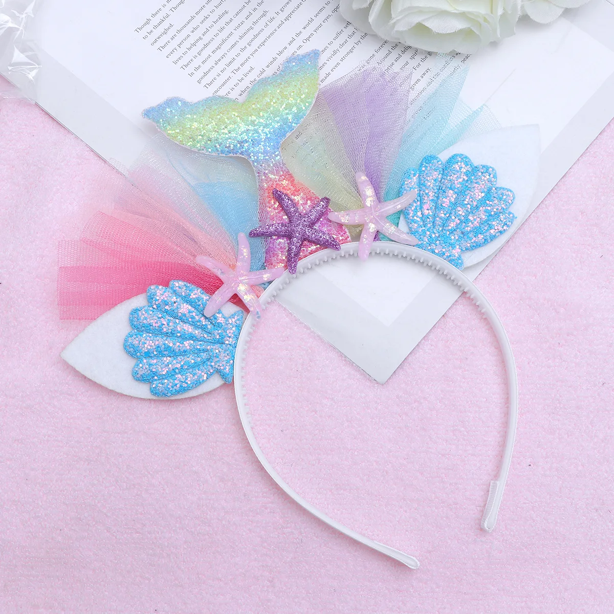 

Mermaid Headband Colorful Shell Sea Star Chiffon Flowers Headdress Costume Hair Accessory Hairband Birthday Party Cosplay
