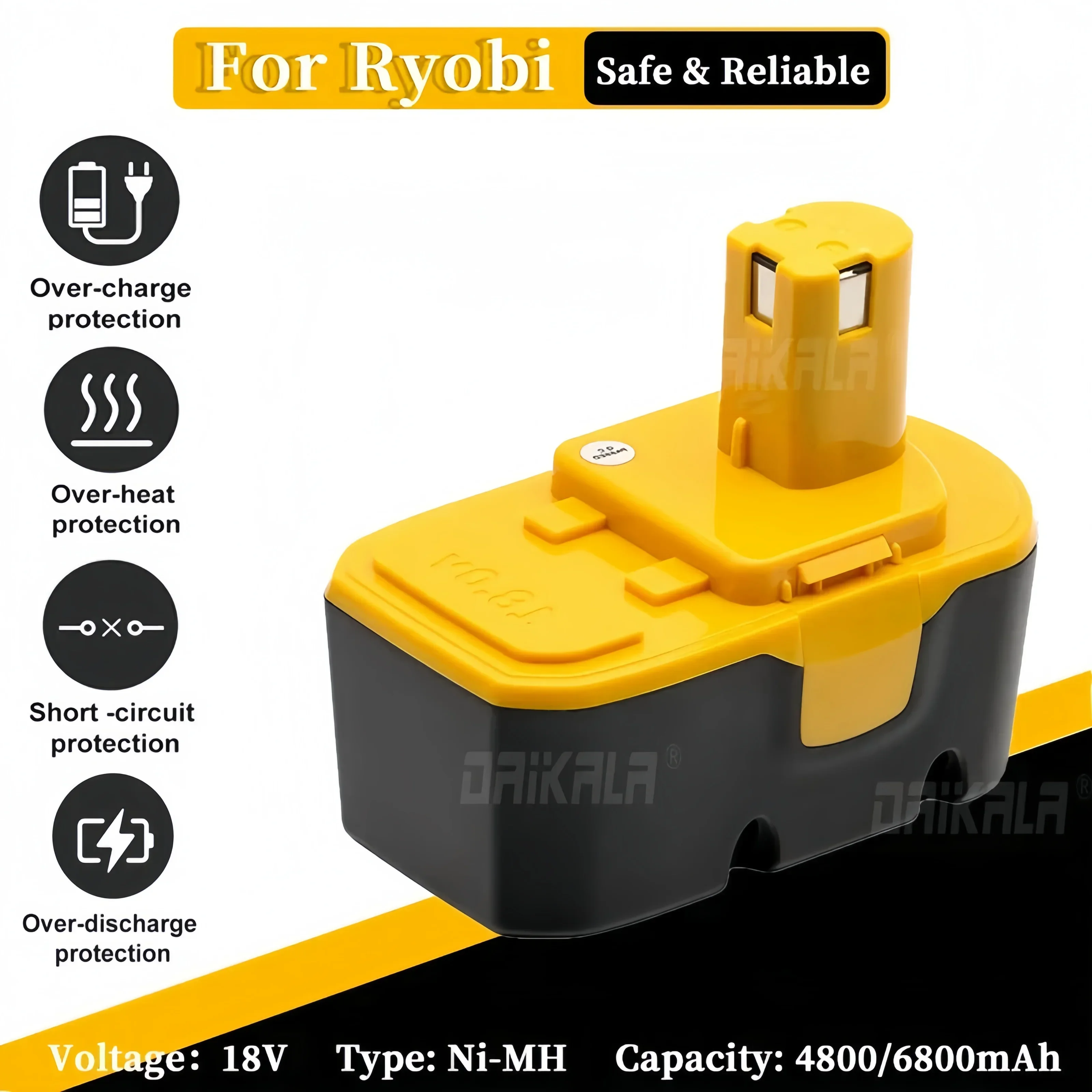 High Capital 12V/14.4V/18V NI-CD/Ni-MH6800mAh Replacement Electric Drill Power Tool Battery For Ryobi BID1230/1801/R10521/RY1201