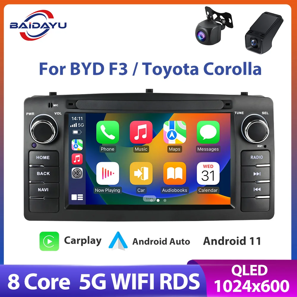 

2din 7" Android 12 Wireless CarPlay car radio Car Multimedia For Toyota Corolla E120 BYD F3 for car gps navigation wifi FM RDS