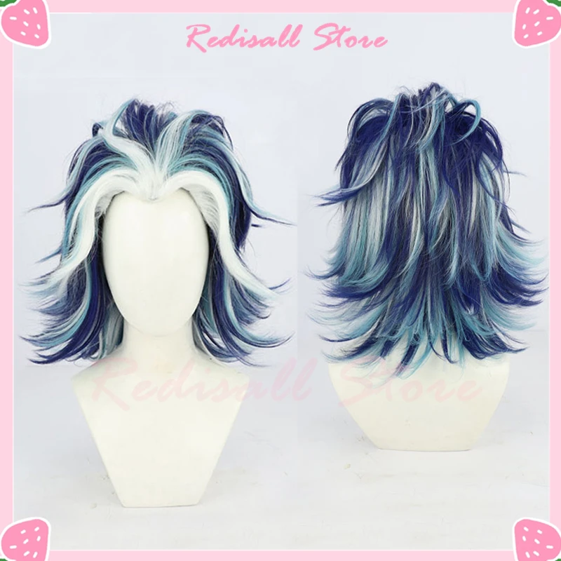 Shiba Taijyu Cosplay Wig para adultos, cabelo azul misto curto, resistente ao calor, Free Wig Cap