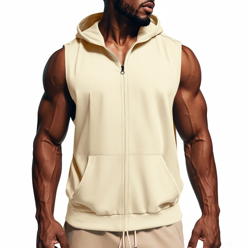American Summer Neue Kapuzenweste für Herren, Sport, Fitness, Training, Reißverschluss, Strickjacke, ärmellose Weste – Detail 29