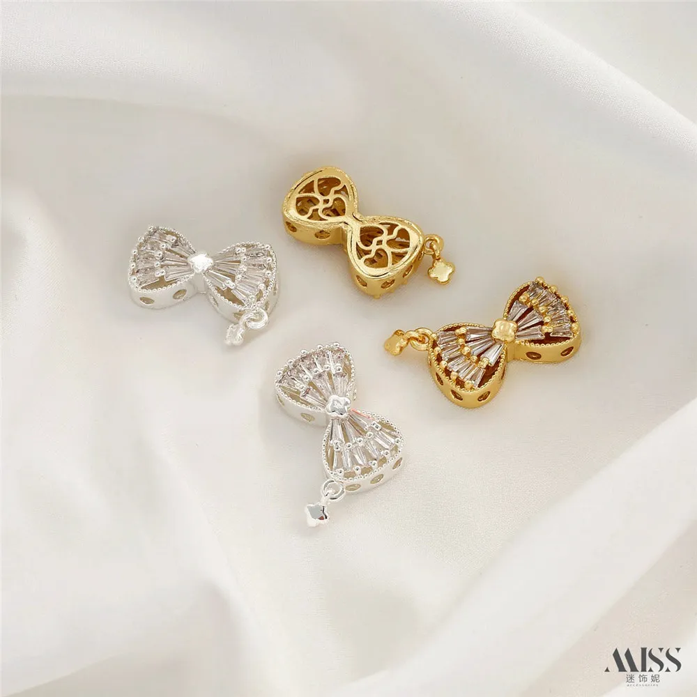 14K Gold-wrapped Hollow Zircon Bow Three-ring Interlocking Bead-separated DIY Bracelet Necklace String Jewelry Accessories