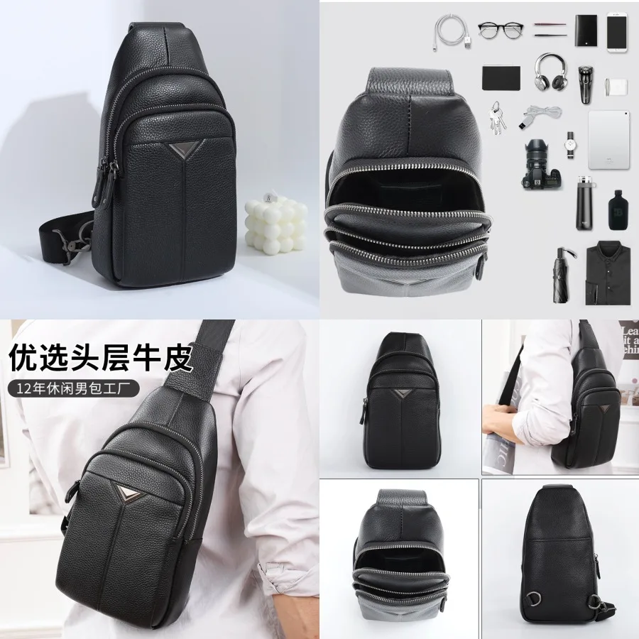 

【New style】New men's genuine leather chest bag business casual retro men's bag multifunctional trendy versatile single shoulder