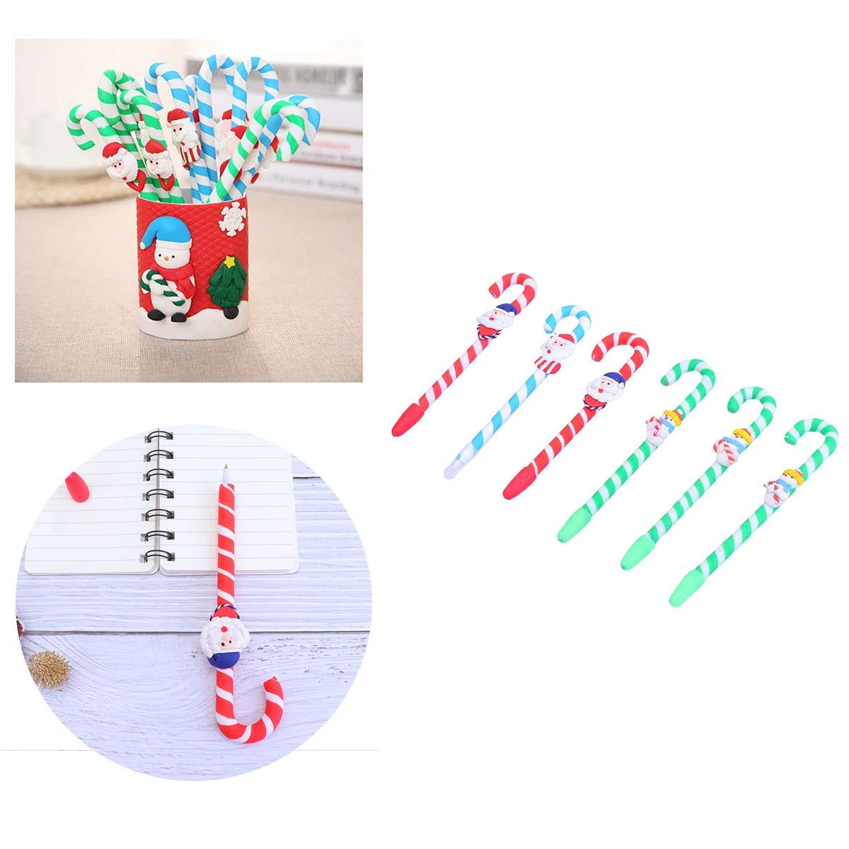 

6 Pcs Crutch Pen Christmas Writing Gel Stationery Polymer Clay Students Prize Gift Lollipop