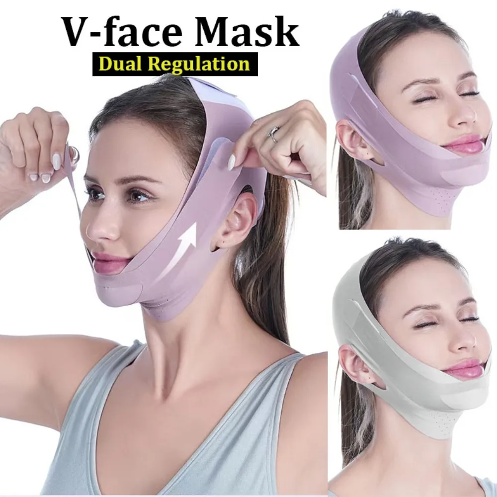 التنظيم المزدوج على شكل حرف V مشكل الوجه حزام رفع الوجه التخسيس ضمادة تنفس الذقن الخد رفع حزام مدلك العناية بالبشرة #1
