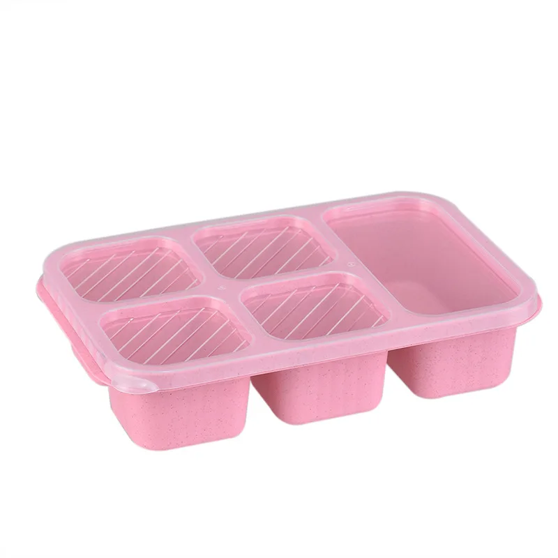 New Wheat Straw Lunch Box Heat-resistant Leak Proof Dinnerware Fruit Case 5-Compartment Plastic Bento Box Divided Light Food Box