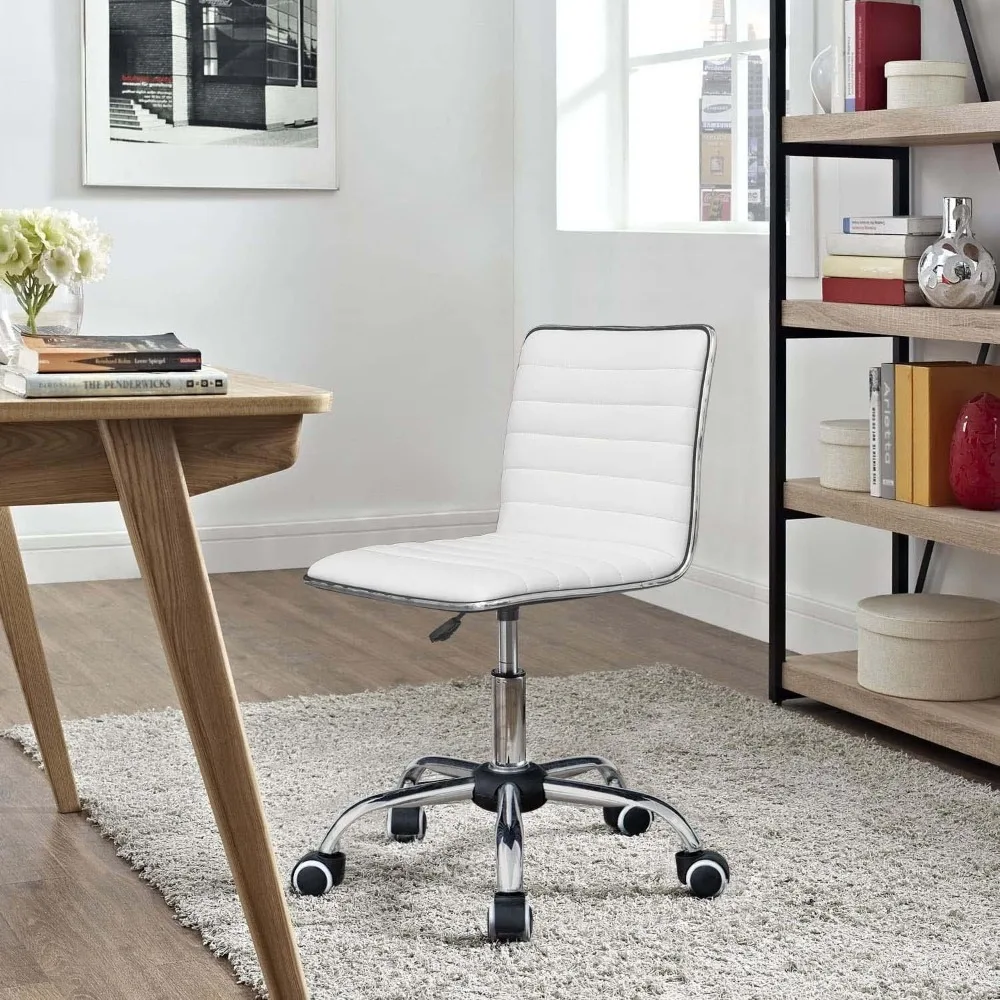 

Modern Adjustable Low Back Armless Ribbed Task Office Desk Vanity Swivel Rolling Leather Computer Conference Chair