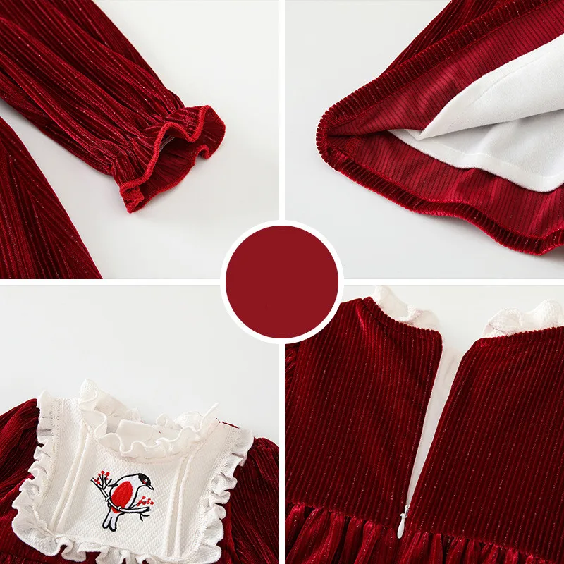 2024 Vintage Toddler Girl Long Sleeves Princess Dress Animal Embroidery Cute Dresses Newborn Christmas Round Neck Romper