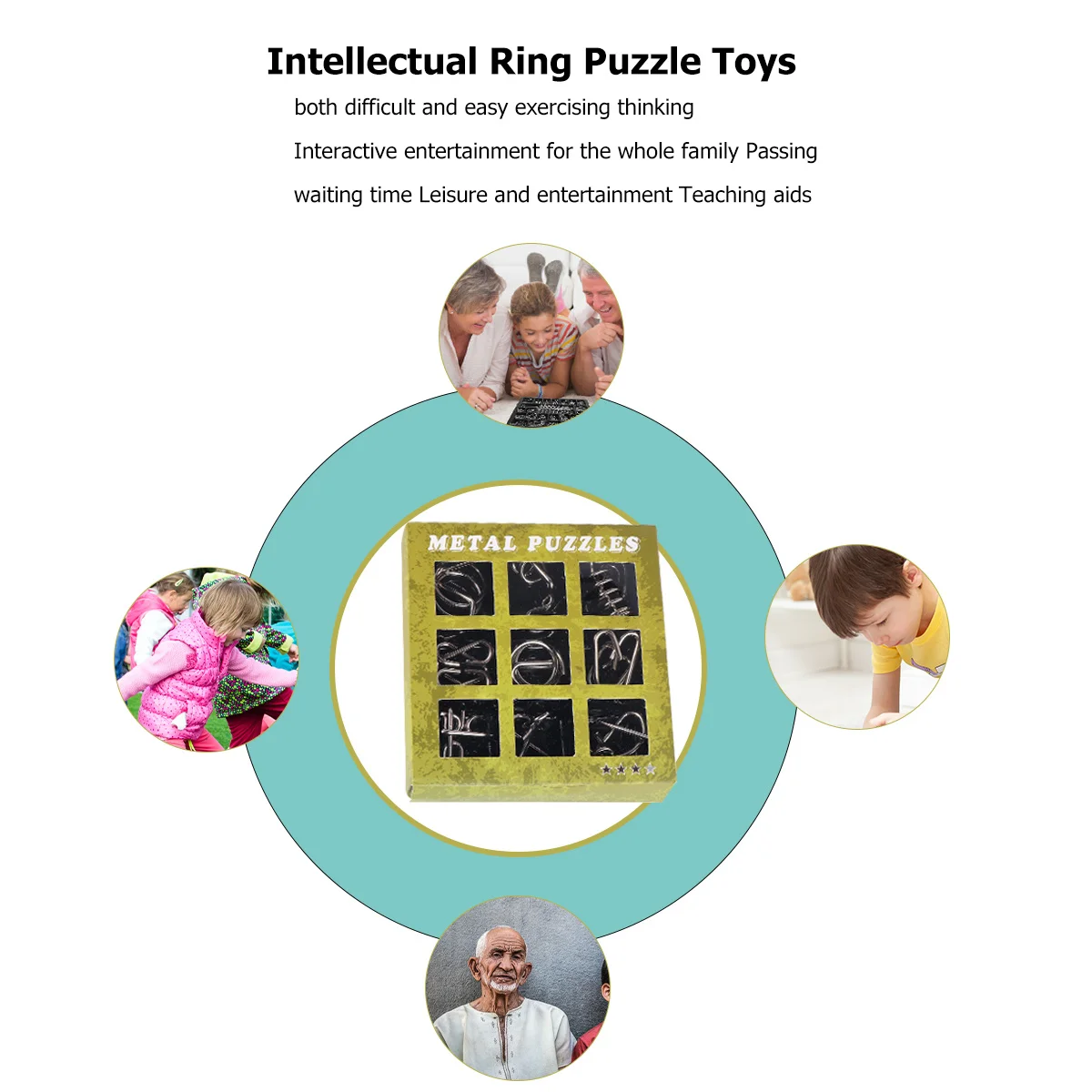 2Sets Brain Puzzle Ring Metal Intelligence Buckle Challenge Game Test Chinese Ring Puzzle Set