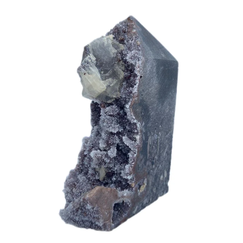 Sphalerite Druzy Tower with Garnet and Calcite Mineral Crystal Healing Energy Feng Shui Home Decor