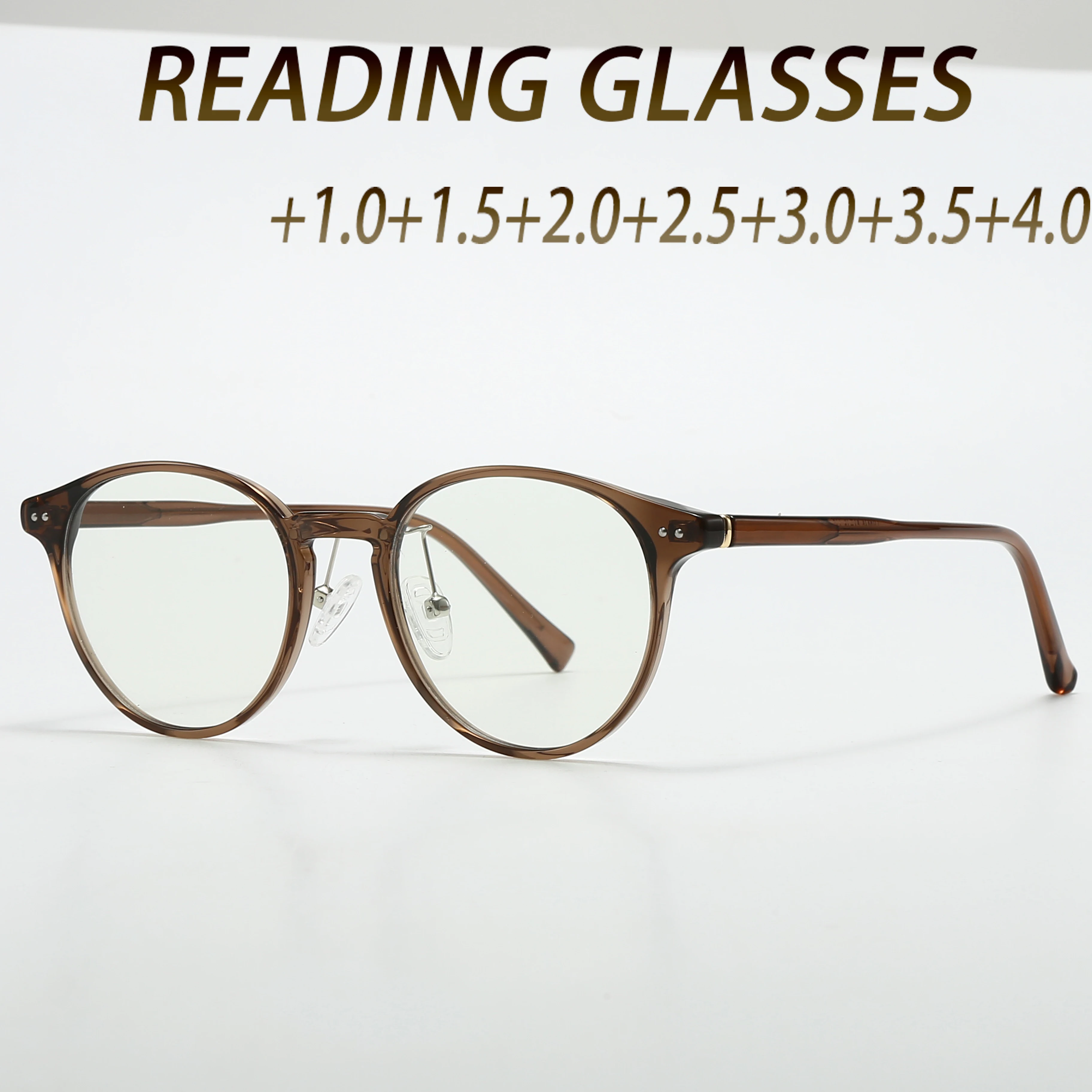 Fytoo Ultra Light Round Frame Tea Colored Reading Glasses Anti Fatigue,Blue Light Blocking.Essential for Daily Leisure Office Us