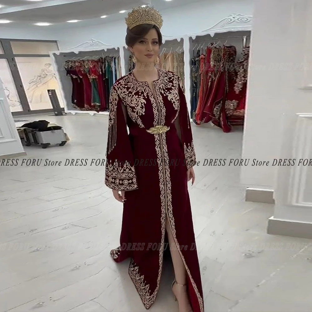 Gaun Malam Kaftan Dubai Mewah Gaun Pesta Prom Maroko Bordir Velour Applique Emas Chic dengan Pernikahan Panjang Selantai