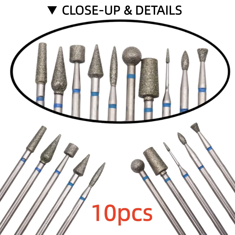 

Набор из 10 алмазных насадок для маникюра – набор для подготовки кутикулы по русскому методу, профессиональные инструменты для маникюра и педикюра