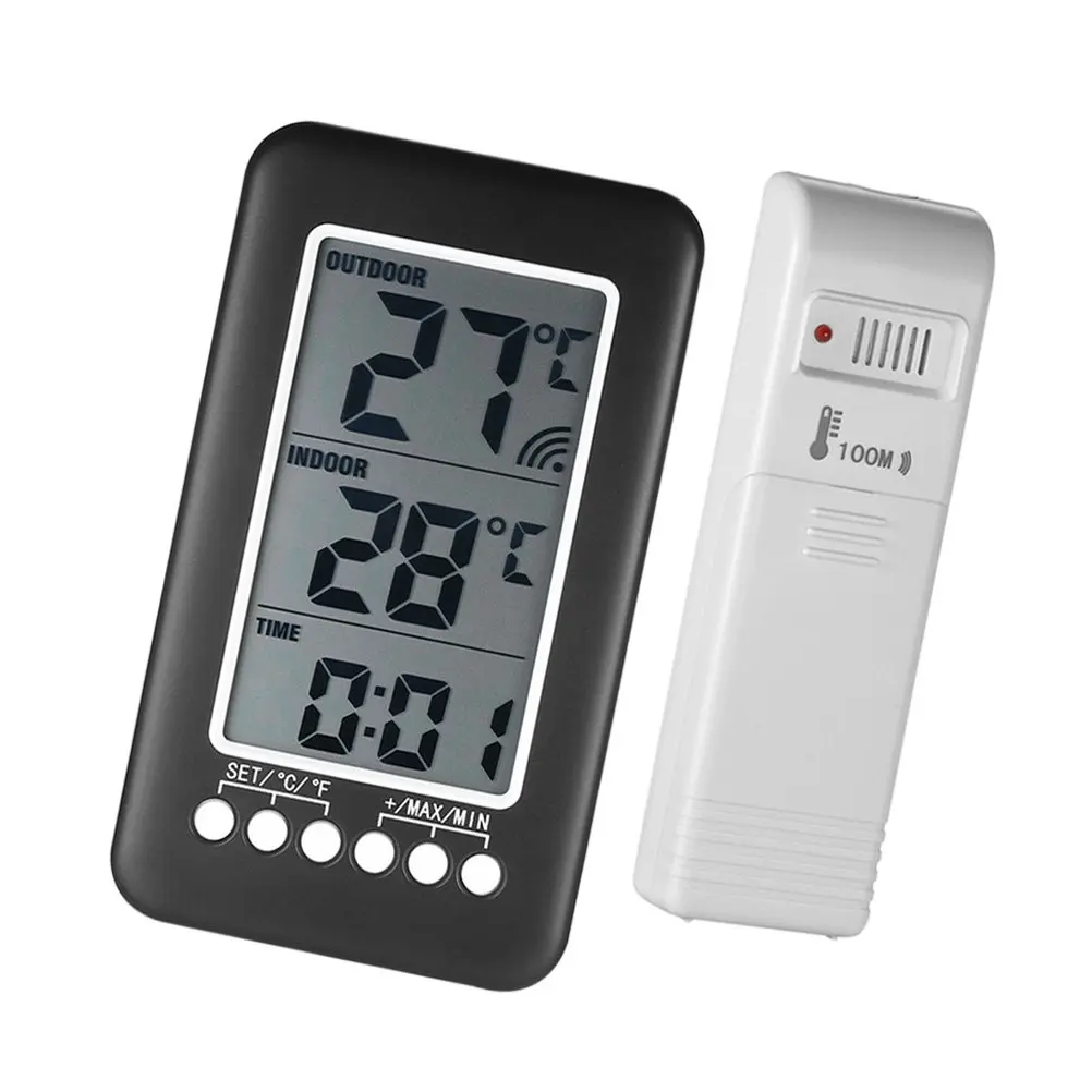 

Wireless Digital Temperature Meter for Indoor Outdoor Monitoring with Time Display Desktop Wall Hanging Thermometer for Home