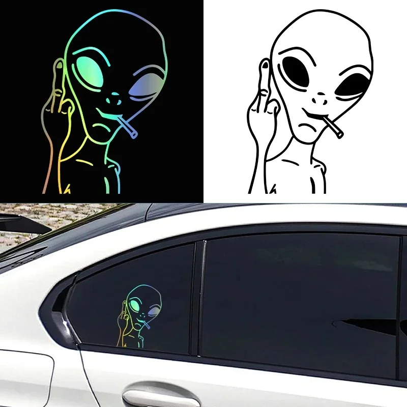 Funny Alien Middle Finger Car Sticker Cool Cartoon Decal Auto Window Decor for Car Motorcycle