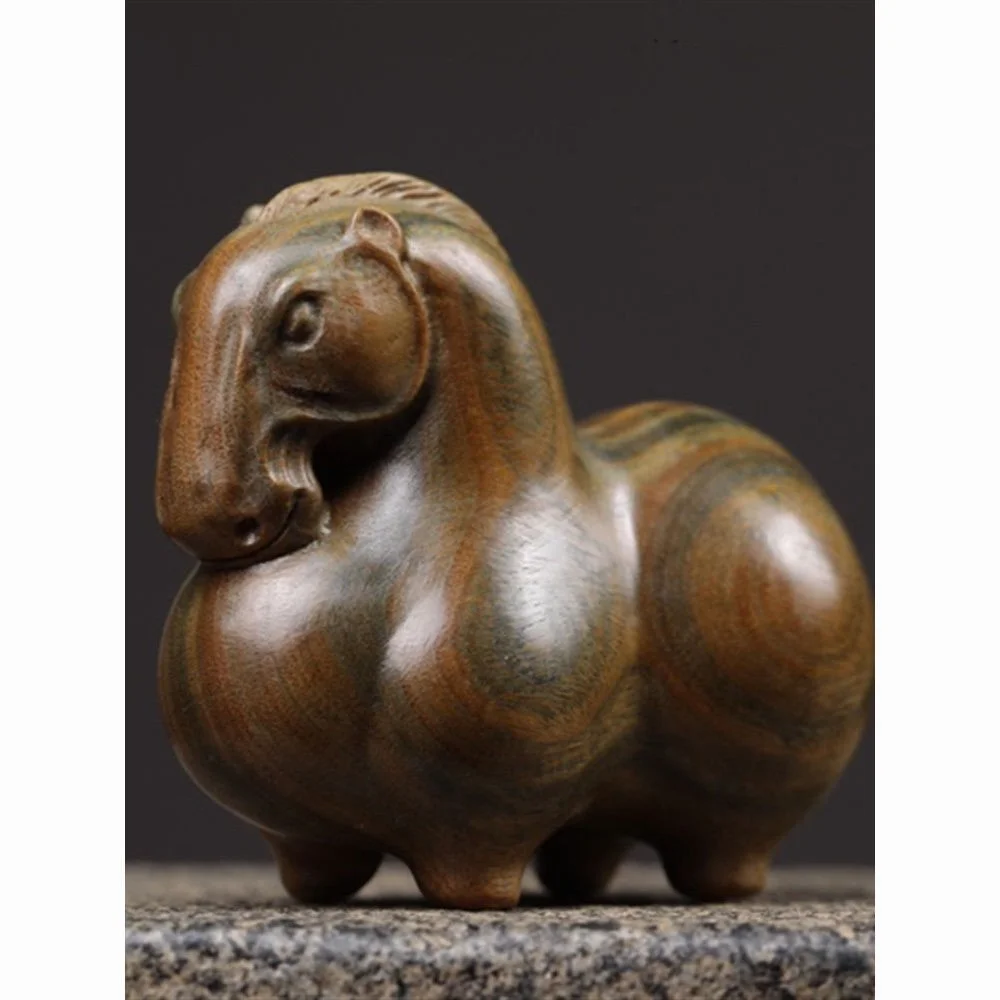 

Green Sandalwood Tang Horse Wooden Carved Ornament Desk Decoration Collectible