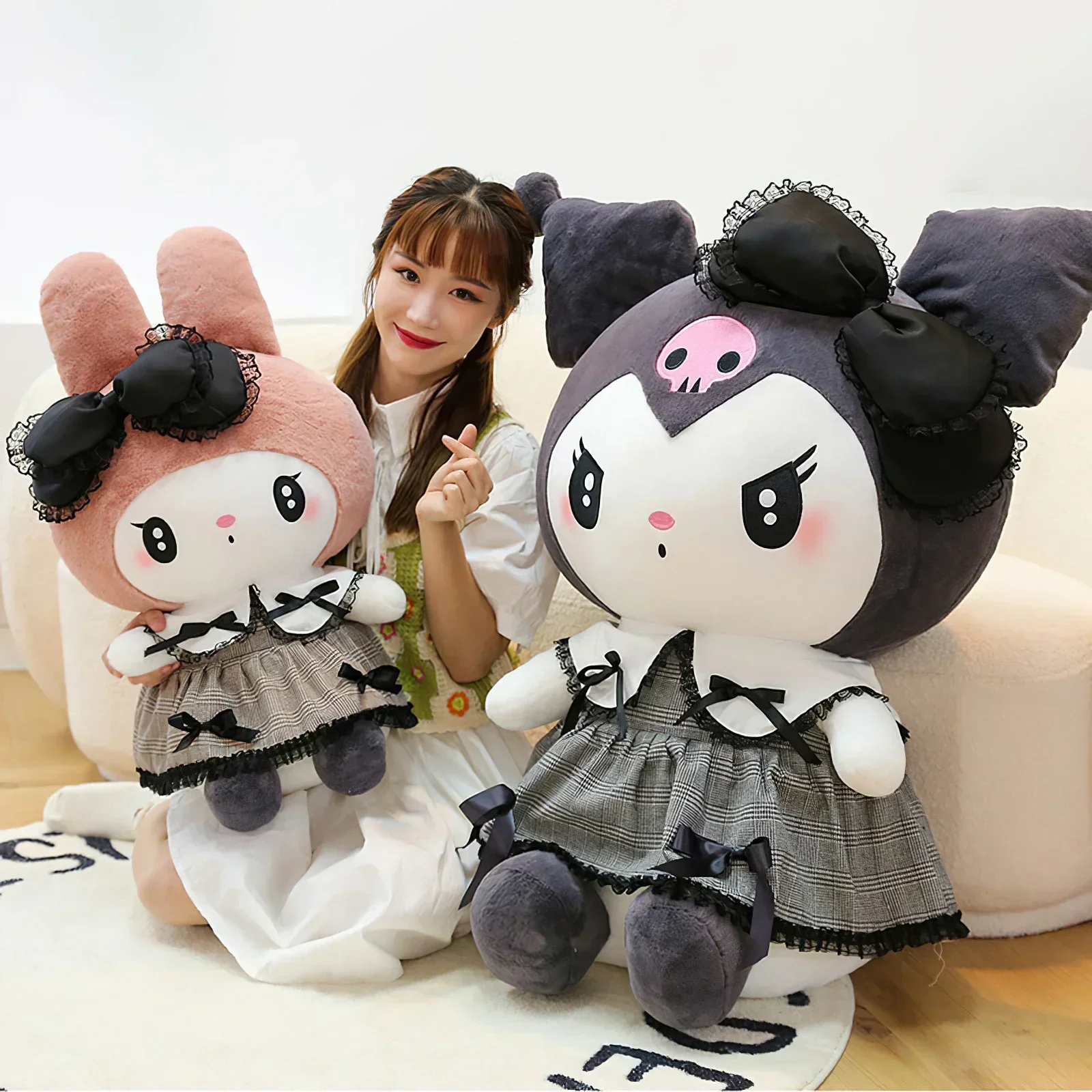 60cm Cartoon Kuromi My Melody Plush Toy Big Size Kawaii Gothic Little Devil Plushies Soft Stuffed Rag Doll Girls Birthday Gift