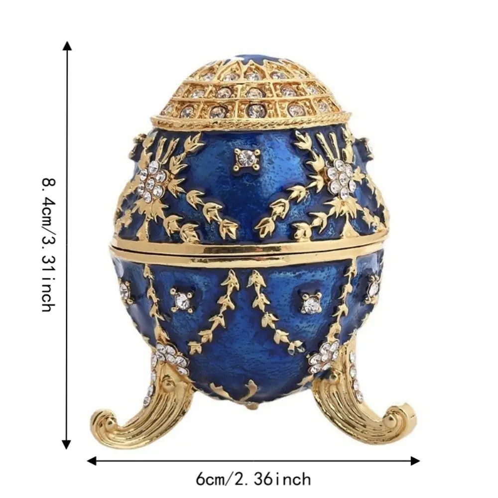 Zinc Alloy Material Egg Style Trinket Box Enamel Finished Inlaid Rhinestones Hinged Ring Holder Two Color Option Compact Size