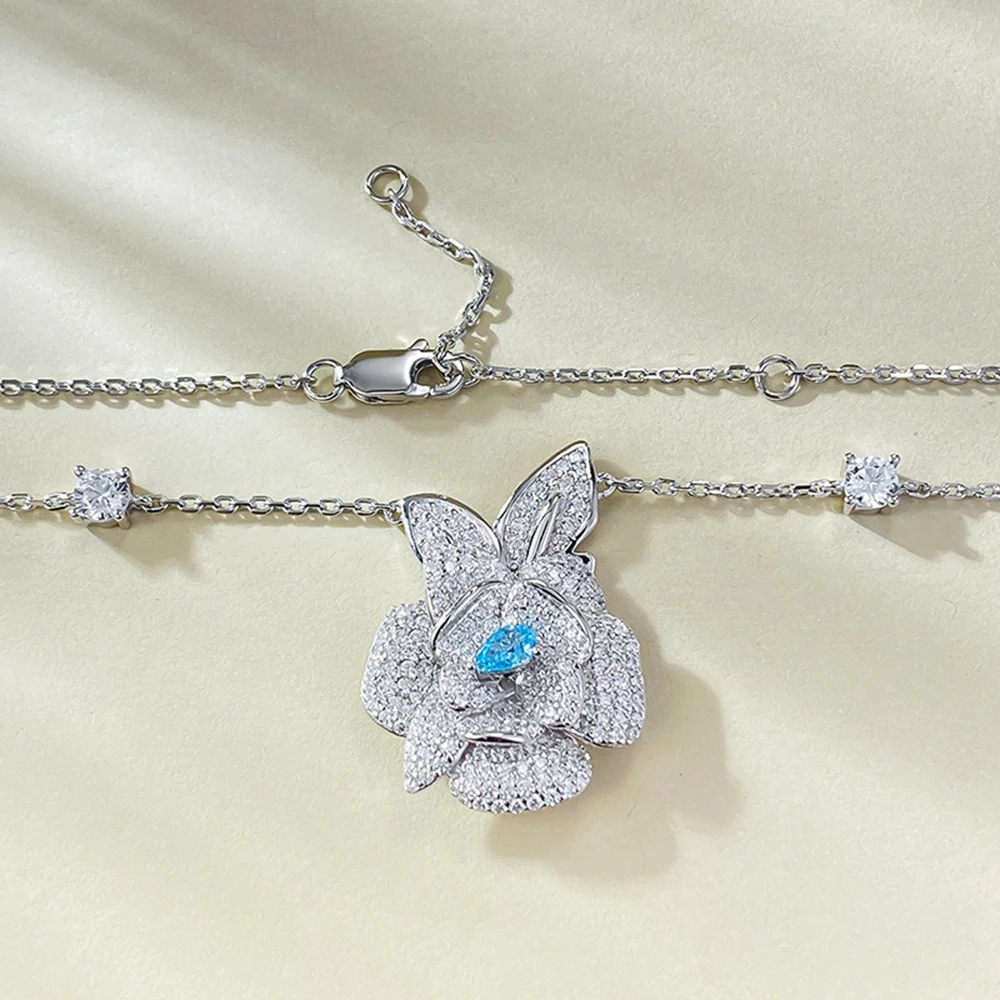 Imagem -02 - Wong Rain-aquamarine Colar Pingente de Flores para Mulheres 925 Jóias de Prata Esterlina Diamante de Alto Carbono Presente de Aniversário