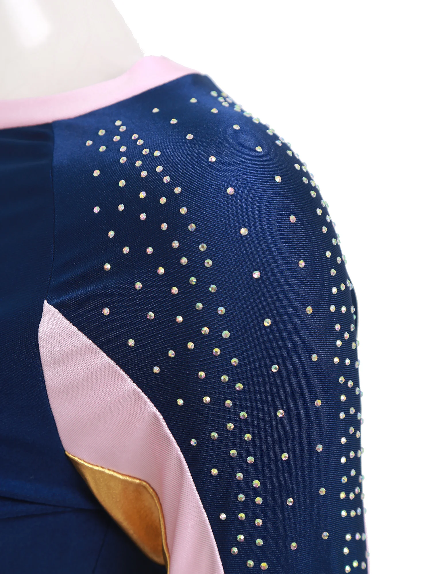 

Women Cheerleading Dance Outfits Cheerleader Dance Performance Costume Long Sleeve Rhinestone Crop Tops+Skirt 2Pcs/Set Dancewear