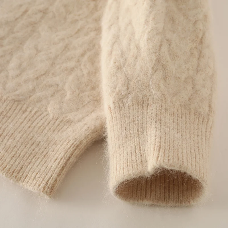 100% Mink Cashmere Sweater Dress Ladies O-Neck Knit Medium Length Style Pullover Loose Large Size Autumn Winter Thicken Dresses