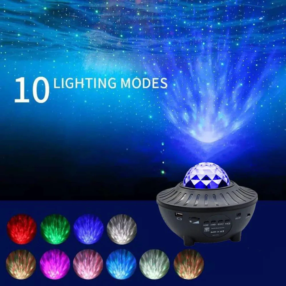 LED Galaxy Projector Ocean Wave LED Night Light Music Player Remote Star Rotating Night Light Luminaria For kid Bedroom Lamp