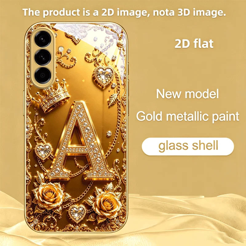 A Lettered Lotus Flower Tempered Glass Fashion phone case for Samsung Galaxy S26/S25/S24/S23/S22/S21 FE Ultra Plus Dropresistant