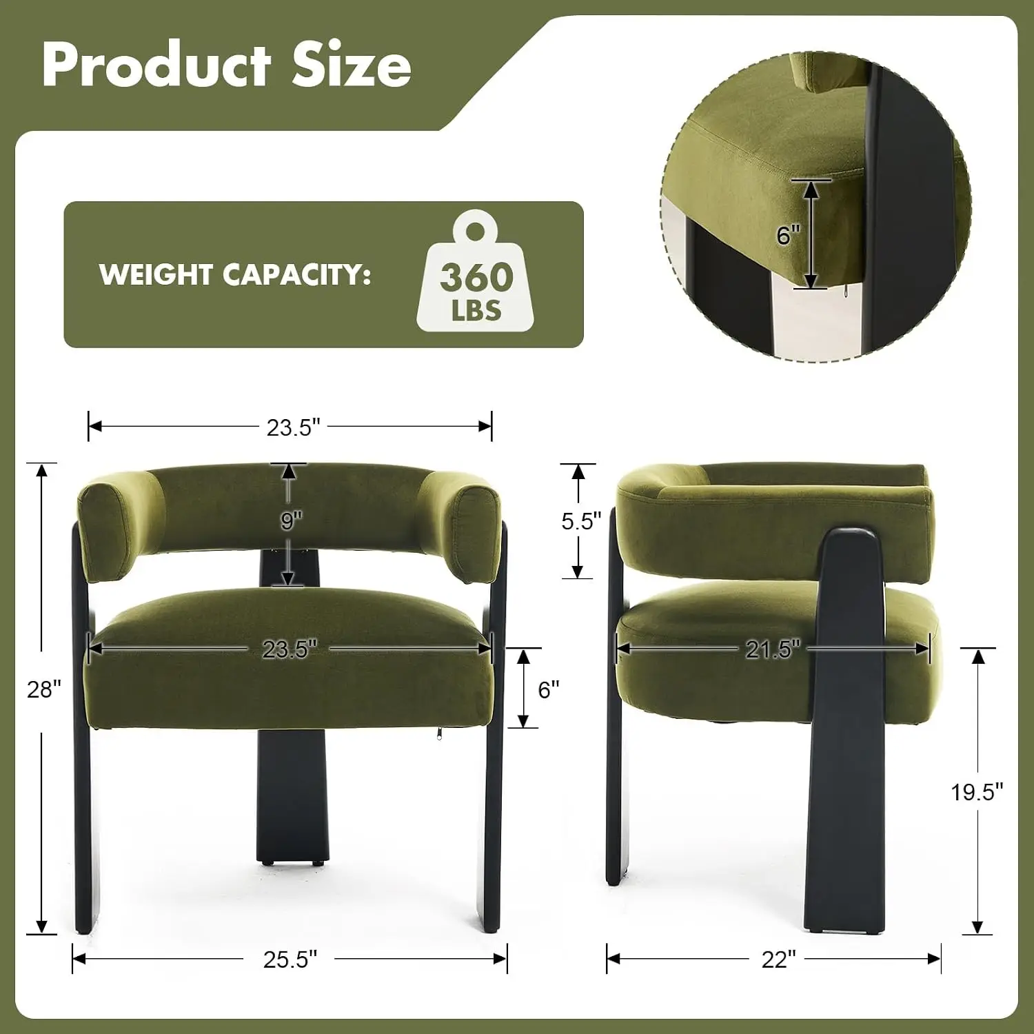 Modern Dining Chairs Set of 6, Upholstered Velvet Barrel Accent Chairs with Backrest & Arms, Wide and Thicker Padded Kitchen