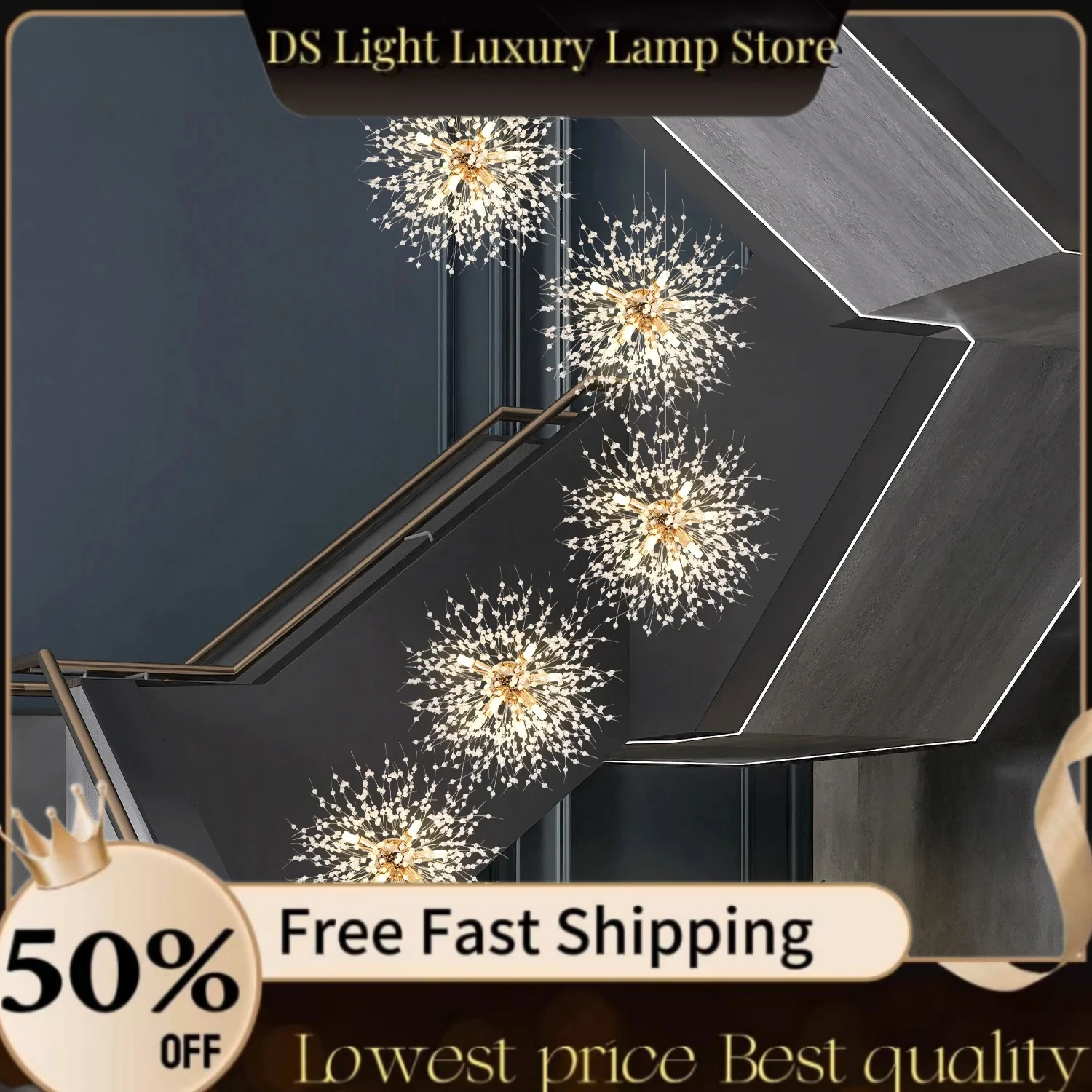 

Modern Firework Chandelier for Staircase Loft Vila Living Room Silver Nordic Long Lustre Hanging LED Sputnik Chandelier Lobby
