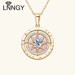 Lnngy 925 Sterling Silver Chain Necklace Exquisite Compass Pendant Necklaces for Women Bling Cubic Zirconia Neck Jewelry Gift