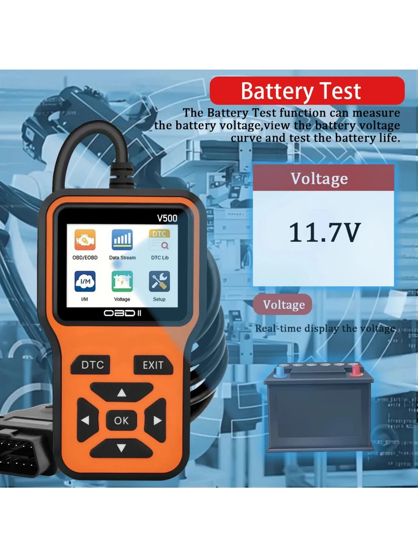 Car OBD2 Scanner Diagnostic Tool Code Reader, Car Voltage Tester Engine Fault Code Scanner, Charging Tester Diagnostic Tool V500 image 3