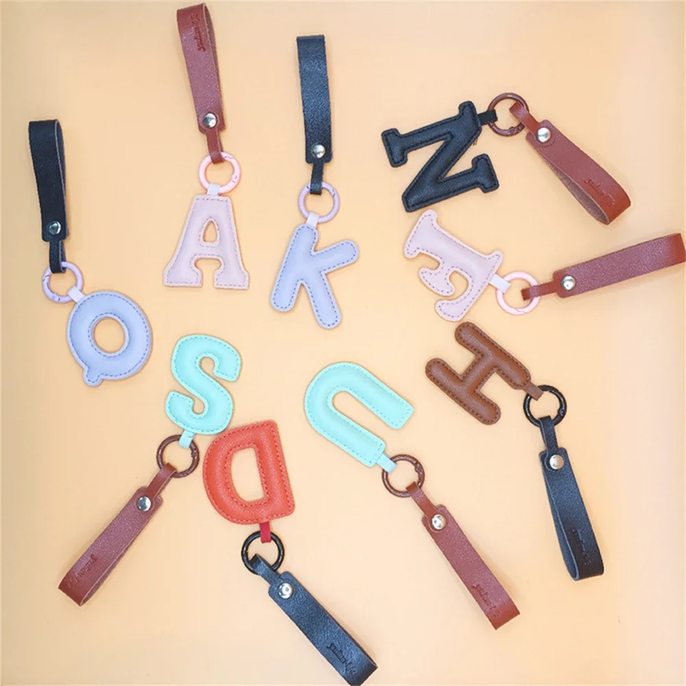 Creative English Letters Pu Leather Keychain For Car Backpack Pendant Fashion Key Chains Bag Charm Ornament Girl Gift