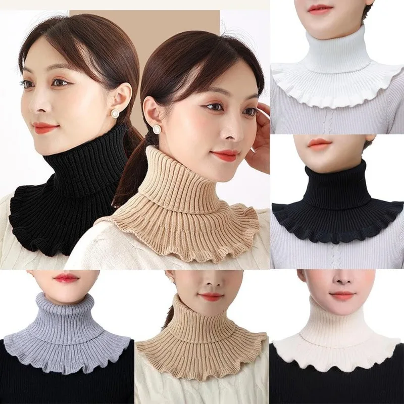 Warm Knitted Fake Collar Woolen Women Turtleneck Knitted False Fake Collar Detachable Neck Scarf Thicken Windproof Fake Collars