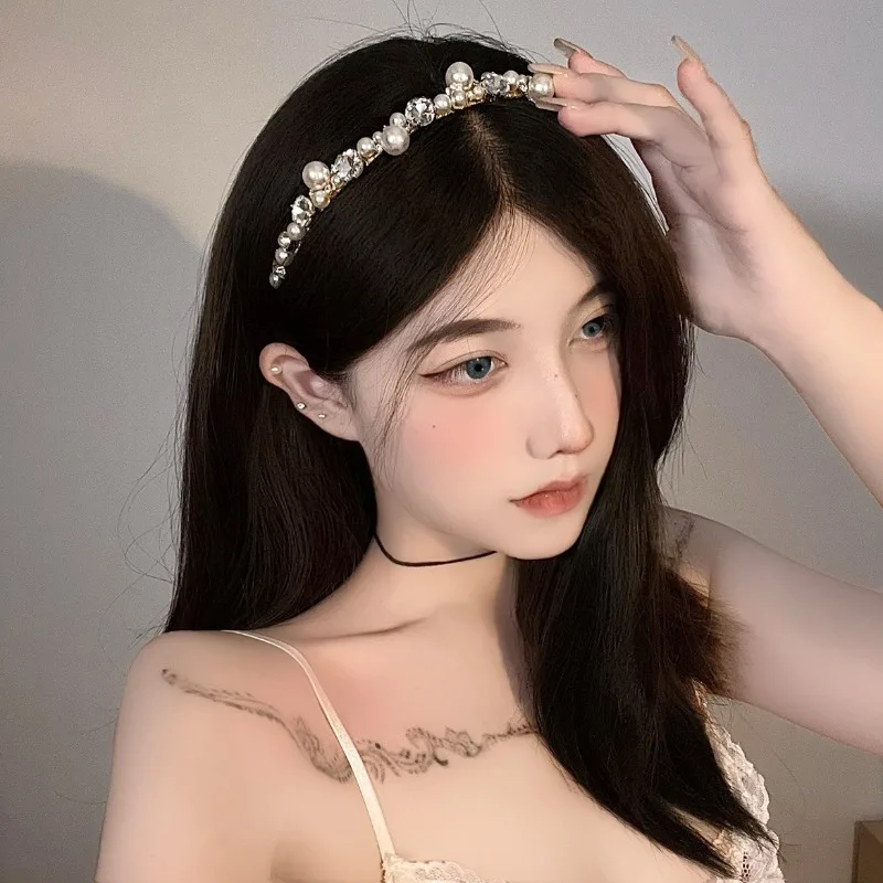 عصابة رأس جديدة من اللؤلؤ الفرنسي مرصعة بالألماس - طوق شعر كريستالي رائع، تشبه ممتاز وخرافية، مثالية لصور أعياد الميلاد. #2