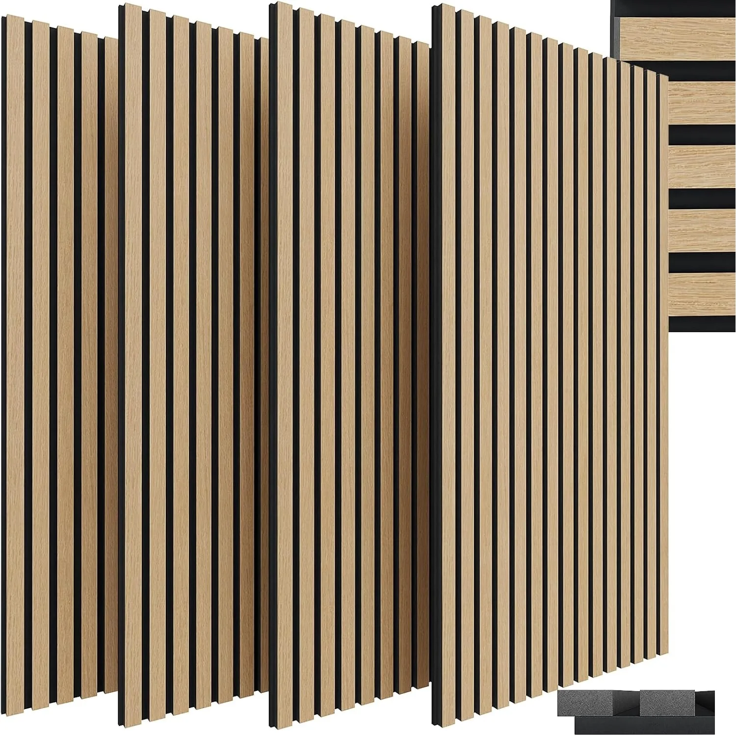 Panele Akustyczne Drewniane 120 x 60 x 2,1 cm Zestaw 4 szt., Panele Ścienne 3D, Wygląd Drewna - Dźwiękochłonna Okładzina Ścienna, Panele Akustyczne