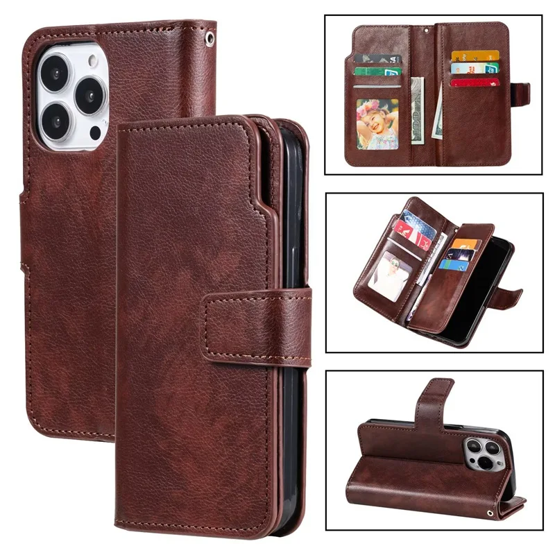 

Stand Design Wallet Leather Case For IPhone 16 15 14 13 12 11 PRO MAX Case Cover With 9 Cards Slot 1 Cash Slot For Iphone 7 8