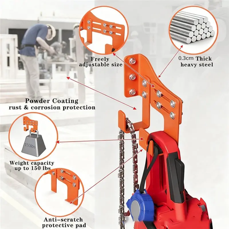 الثقيلة قابل للتعديل ل المرآب بالمنشار حامل جدار جبل شماعات المنشار مع 2 السنانير لتخزين سلسلة المنشار تخزين أداة