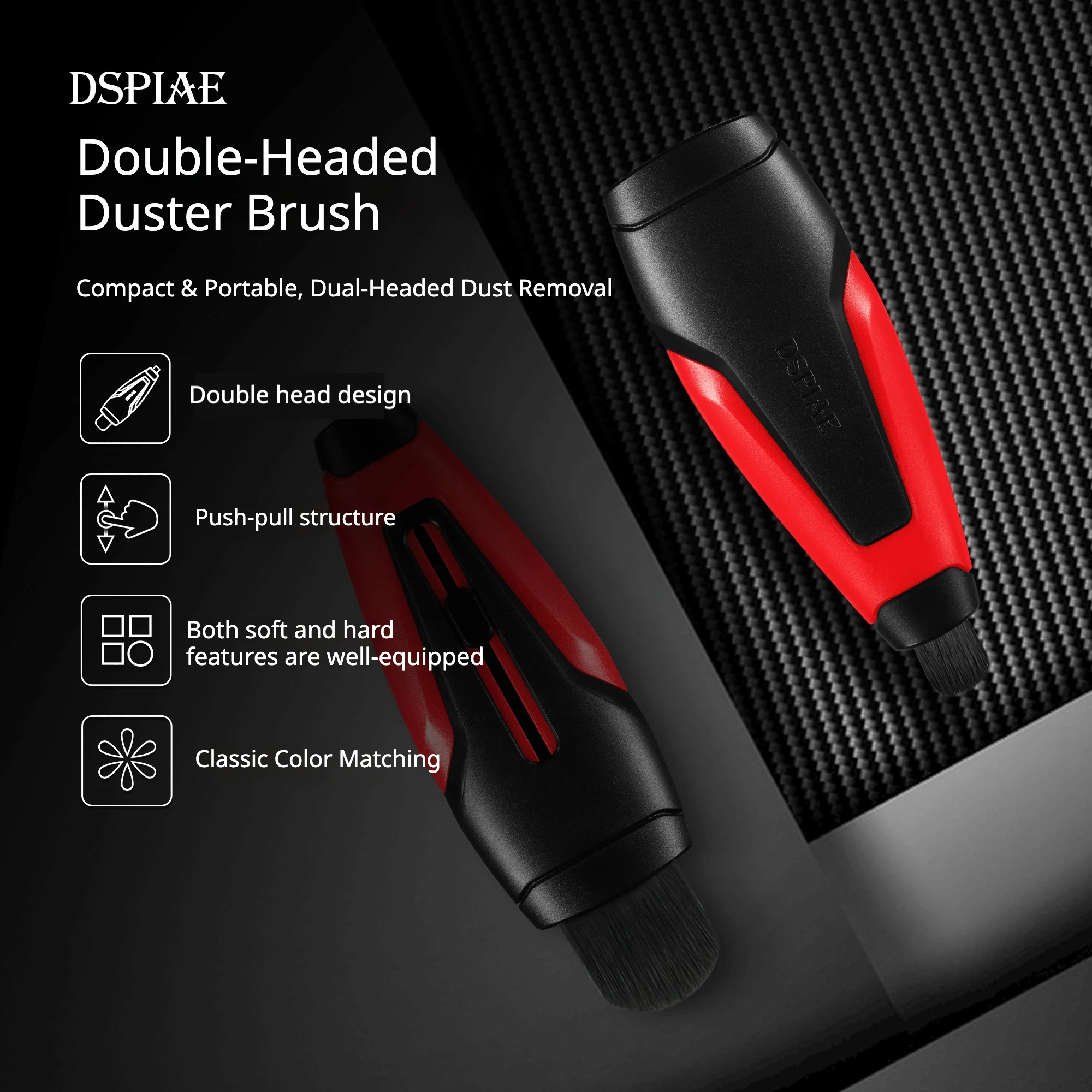 DSPIAE PT-RDB Double Head Anti-Static Dust Brush Dual Soft&Hard Bristle Cleaner for Gundam Model Pre-Paint Debris&Gap Cleaning
