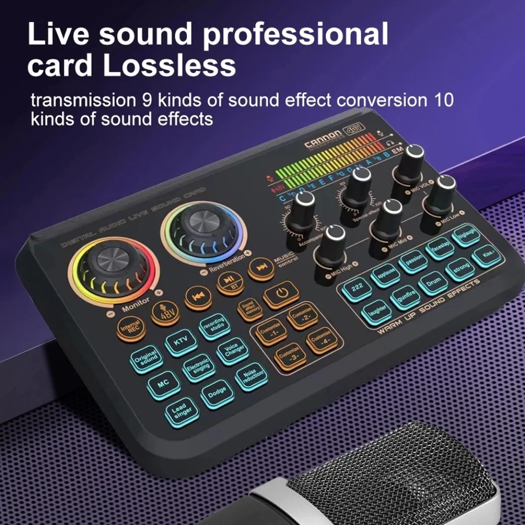 T600 مسجل استوديو بطاقة الصوت المهنية 48 فولت جهاز مزج الصوت مع مبدل الصوت للهاتف الألعاب كاريوكي ستوديو البث المباشر #3