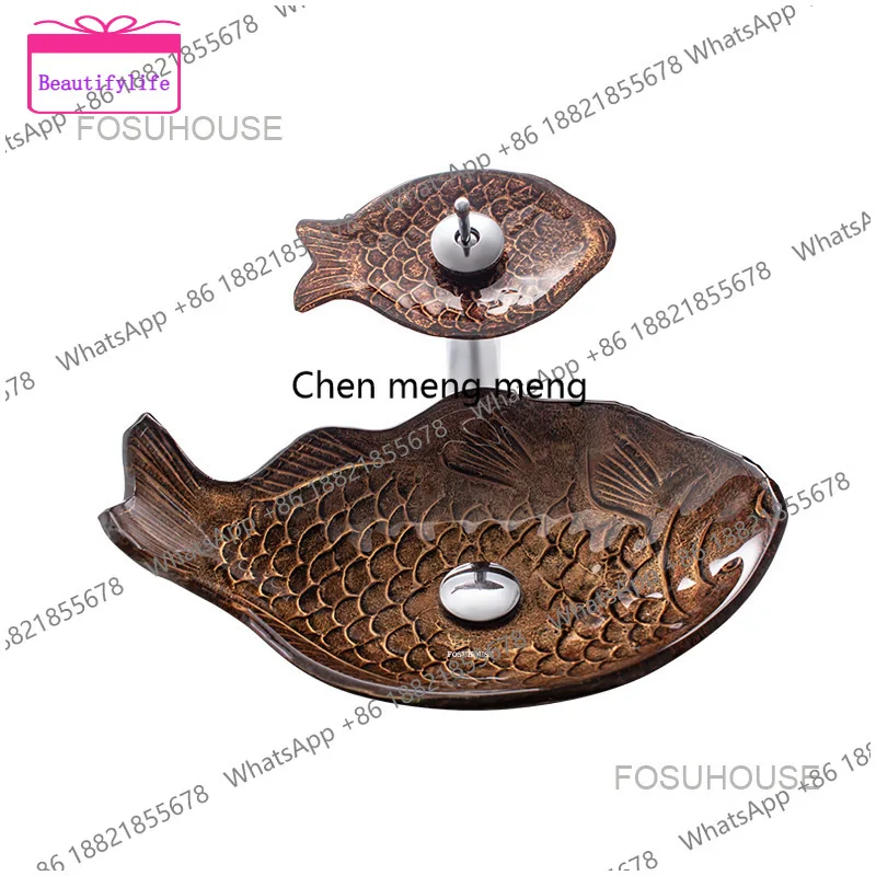 A17 Carp Shape Thin Edge Wash Basin New Tempered Glass Bathroom Sinks Toilet Kitchen Washing Sinks Bathroom Washbasins Hand Basi