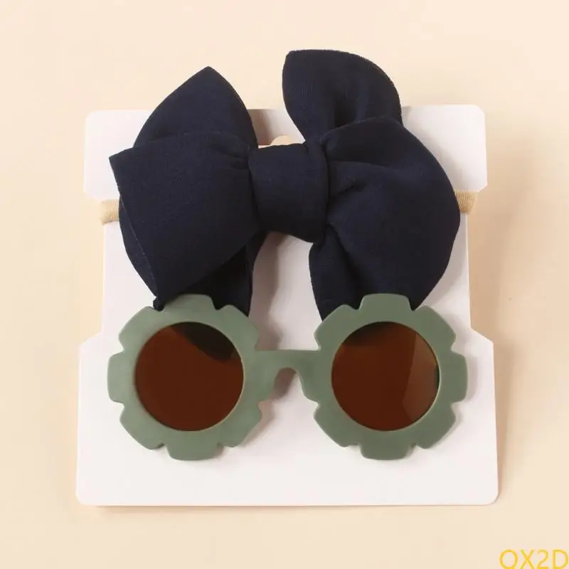 

QX2D Baby Girls Headband and Sunglasses Set Bows Hair Band & Round Sunglasses for Newborn Infant Children Beach- Accessories