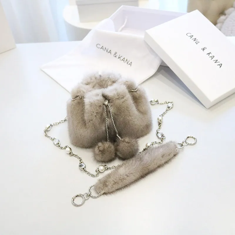 New Women's Casual Shoulder Bag Pure Mink Fur Handbag Plush Lady Shoulder Underarm Bag Female