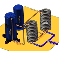 2HP tube-in-tube heat exchanger coils is working as 18000BTU/4500kcal heat pump water heater or 0.5HP refrigeration units