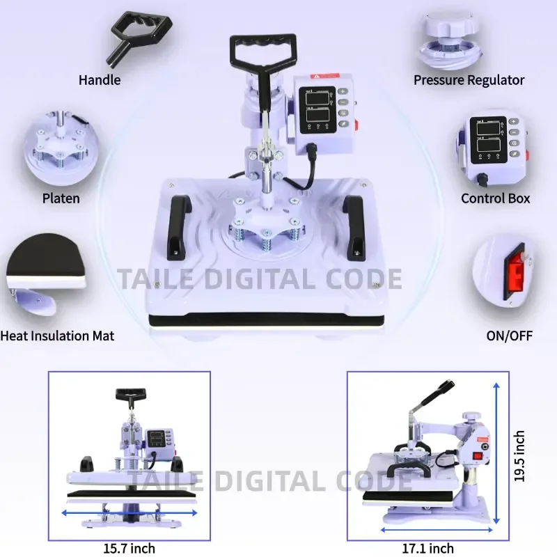 STROVAN 29x38cm 5in1Business Heat Press Machine: Sublimation for Shirts, Mugs, Caps - Digital Control, Custom T-shirt,